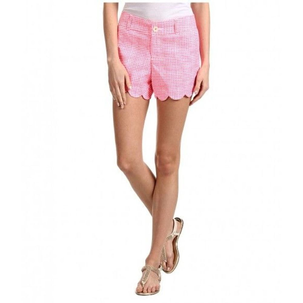 Lilly Pulitzer Fiesta Pink white Plaid Buttercup chino Shorts womens 00